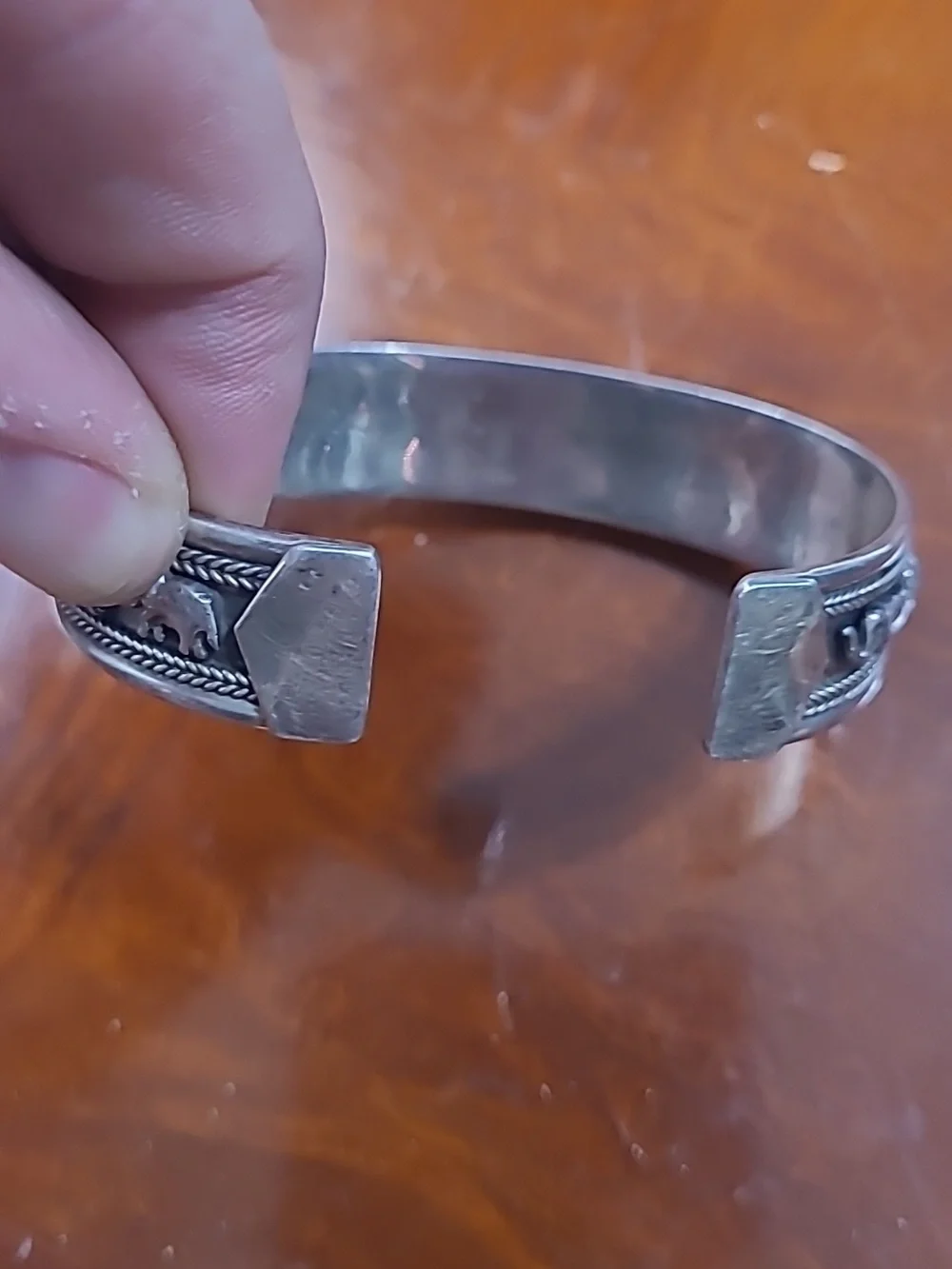 Heavy Sterling Cuff Bracelet With Lucky Elephant Design - Picture 2 of 4